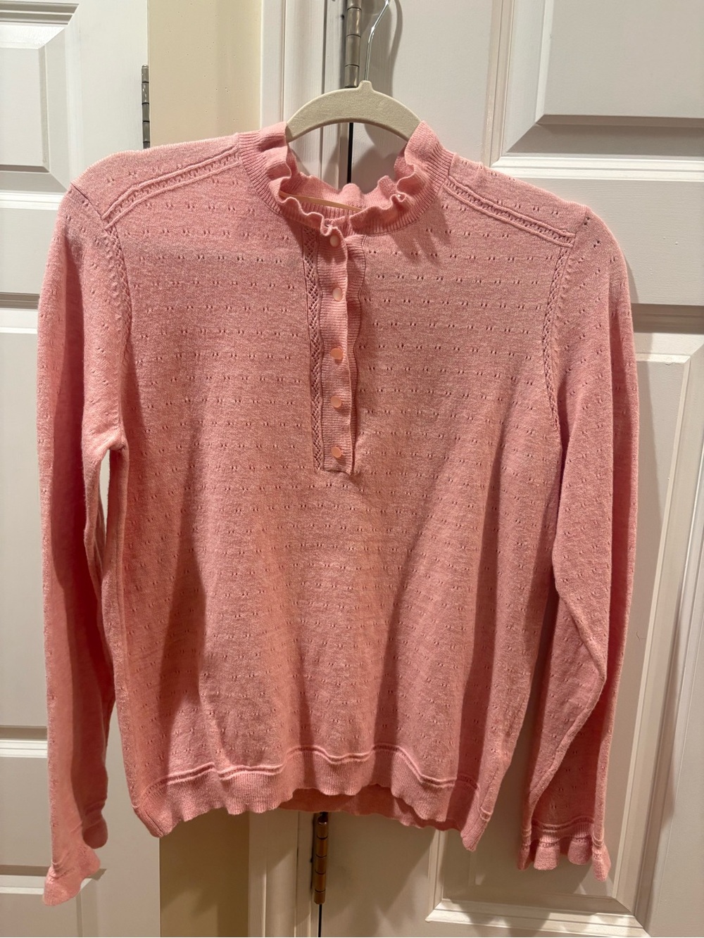 Wit & Wisdom Soft Pink Ruffle-Neck Button Front Sweater